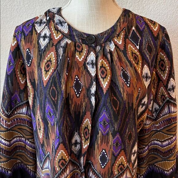 Apparenza Geometric Peacock Brown Bohemian Flowy Blouse Top Casual Travel - M - Picture 2 of 8